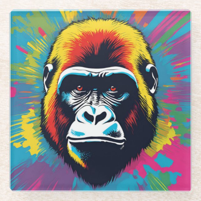 Gorilla Pop Cartoon Zeichnend Glasuntersetzer (Vorderseite)