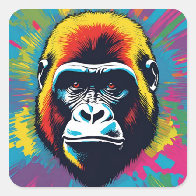 Gorilla Pop Cartoon Zeichnend Quadratischer Aufkleber (Vorderseite)