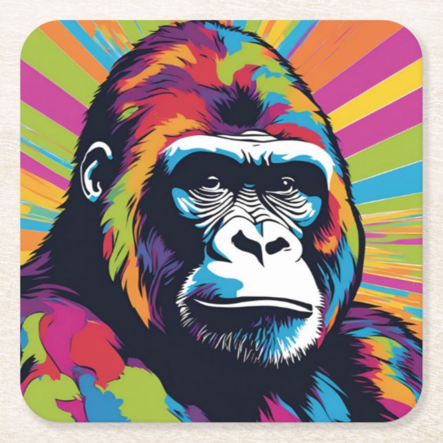 Gorilla Pop Cartoon Zeichnend Rechteckiger Pappuntersetzer (Vorderseite)