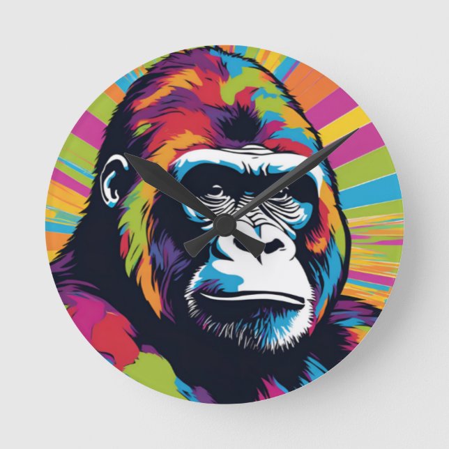 Gorilla Pop Cartoon Zeichnend Runde Wanduhr (Vorderseite)