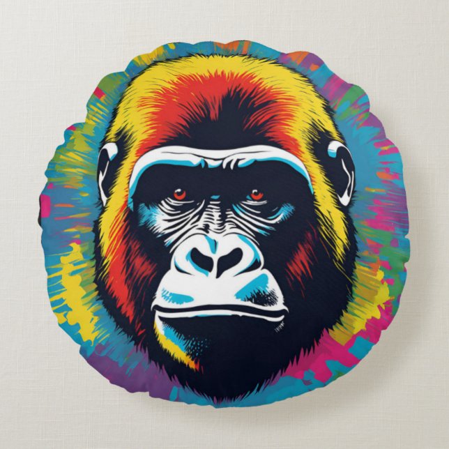 Gorilla Pop Cartoon Zeichnend Rundes Kissen (Vorderseite)