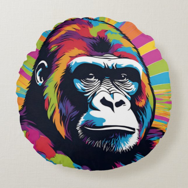 Gorilla Pop Cartoon Zeichnend Rundes Kissen (Vorderseite)