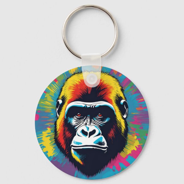 Gorilla Pop Cartoon Zeichnend Schlüsselanhänger (Vorderseite)