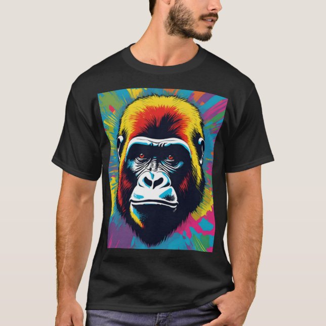 Gorilla Pop Cartoon Zeichnend T-Shirt (Vorderseite)