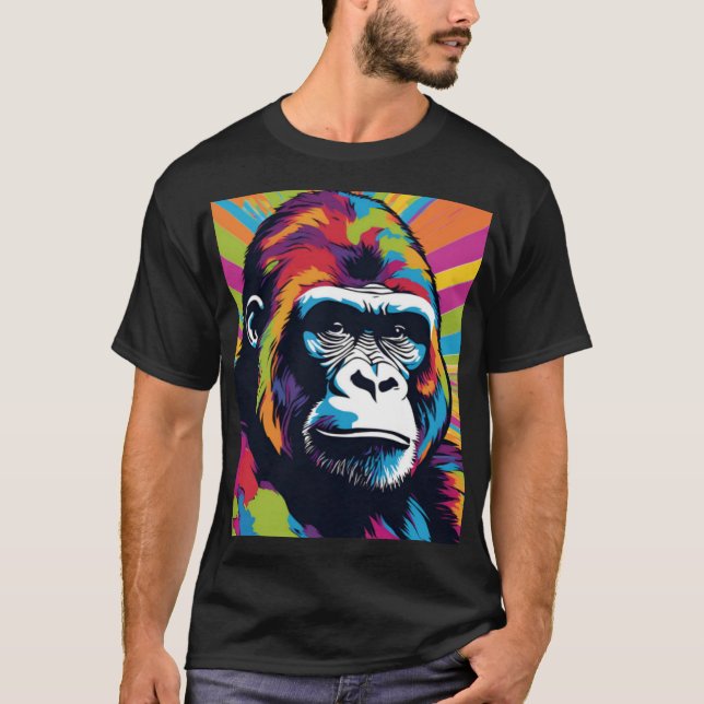 Gorilla Pop Cartoon Zeichnend T-Shirt (Vorderseite)