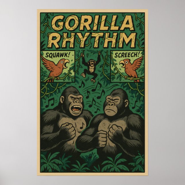 Gorilla Rhythm Jungle Comic - Musikalisches Leben Poster (Vorne)