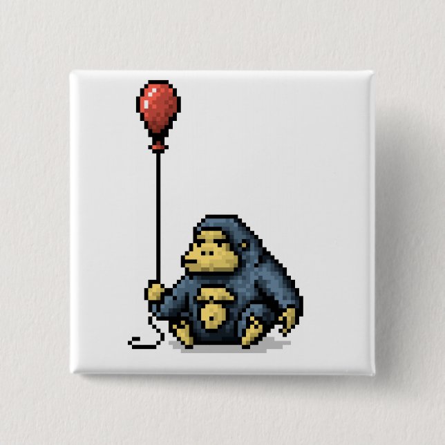 Gorilla-roter Ballon-Schatten-Pixel-Kunst-Knopf Button (Vorderseite)