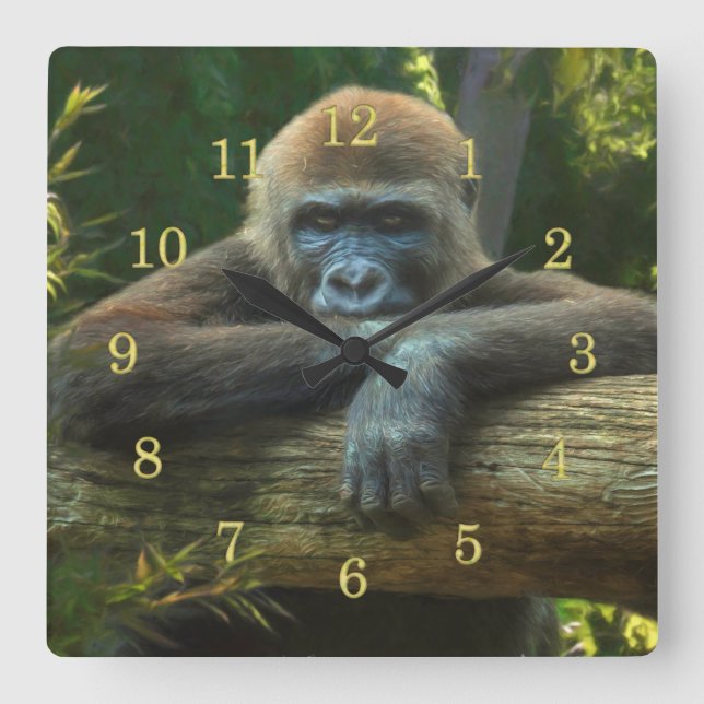 GORILLA  “SAVE OUR SPECIES” QUADRATISCHE WANDUHR (Vorderseite)