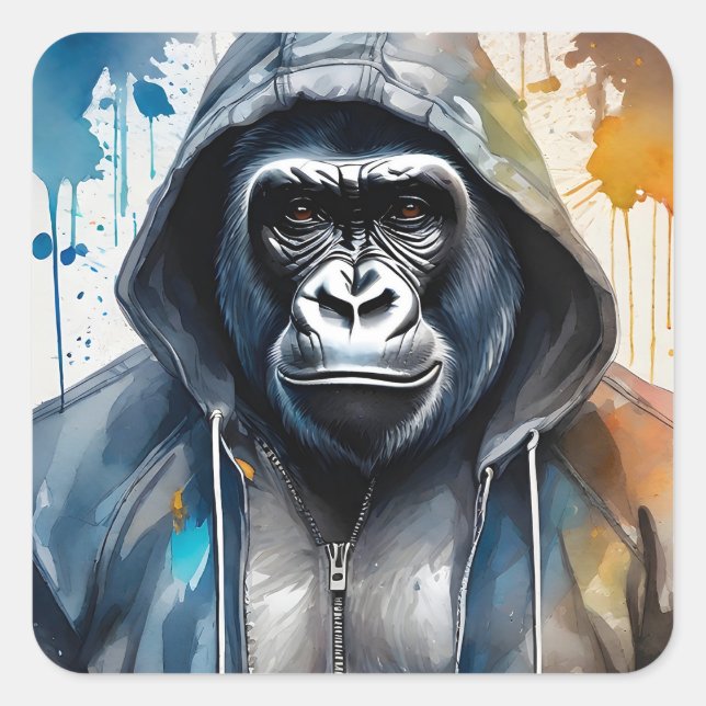 Gorilla Spritzer Kunst, Dichtung und Musik Quadratischer Aufkleber (Vorderseite)