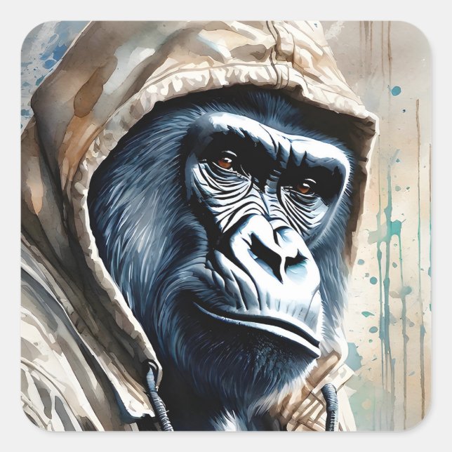 Gorilla Spritzer Parco delle camelie Locarno Pose Quadratischer Aufkleber (Vorderseite)