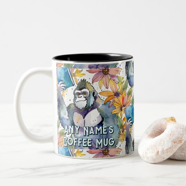 Gorilla tenant le gros livre café Mug (Avec donut)