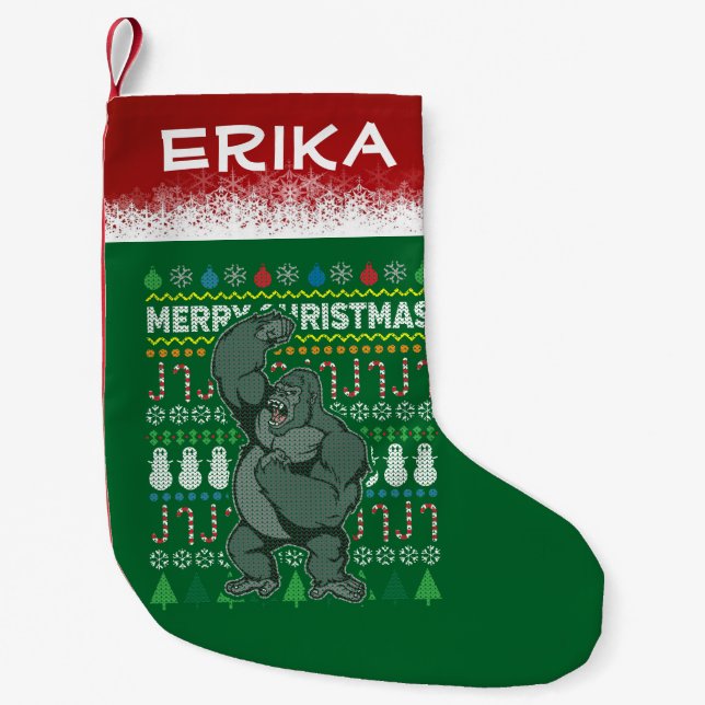 Gorilla Ugly Christmas Sweater Wildlife Series Kleiner Weihnachtsstrumpf (Vorderseite)