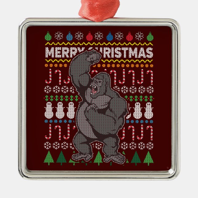 Gorilla Ugly Christmas Sweater Wildlife Series Ornament Aus Metall (Vorne)