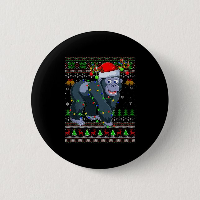 Gorilla Ugly Christmas Sweaters Holiday Santa Cute Button (Vorderseite)