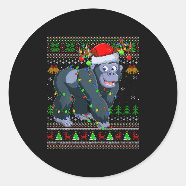 Gorilla Ugly Christmas Sweaters Holiday Santa Cute Runder Aufkleber (Vorderseite)