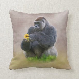 Gorilla und gelbes Gänseblümchen Kissen