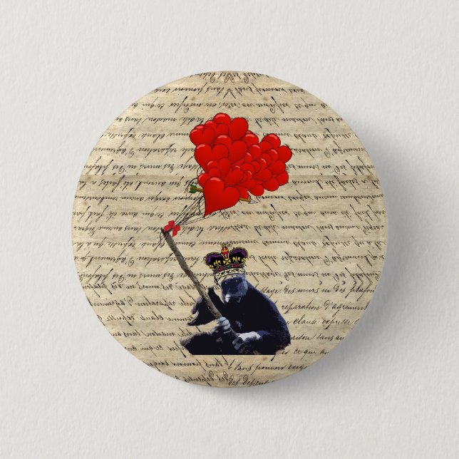 Gorilla und Herzblasen Button (Vorderseite)