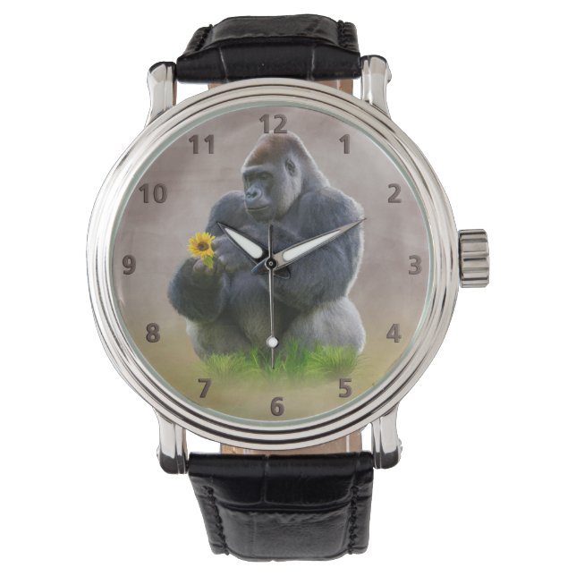 Gorilla und Yellow Daisy Armbanduhr (Vorderseite)