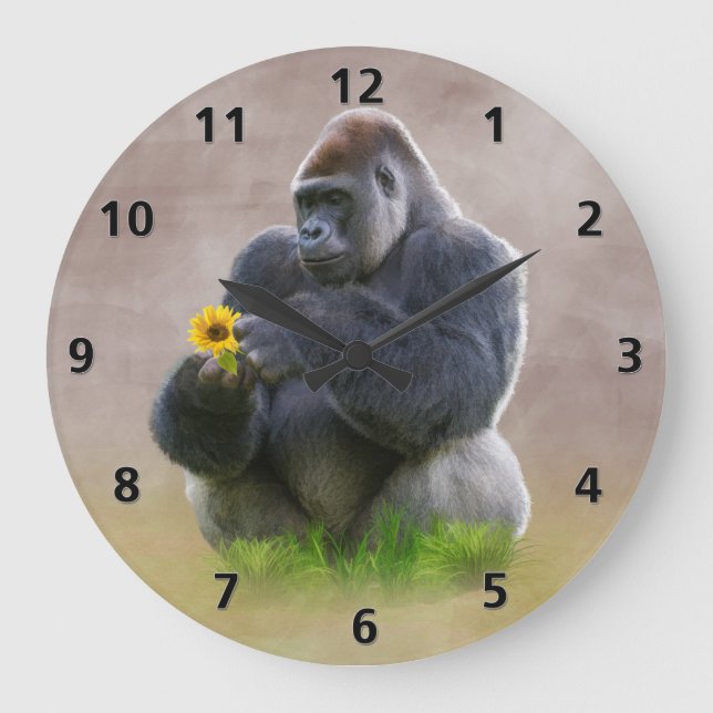 Gorilla und Yellow Daisy Große Wanduhr (Vorderseite)
