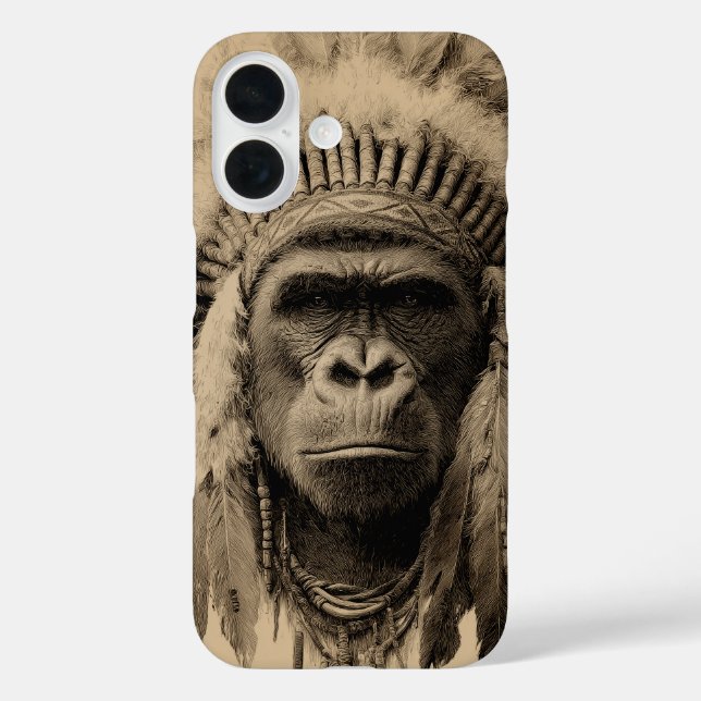 Gorilla War Bonnet iPhone 16 Hülle (Rückseite)