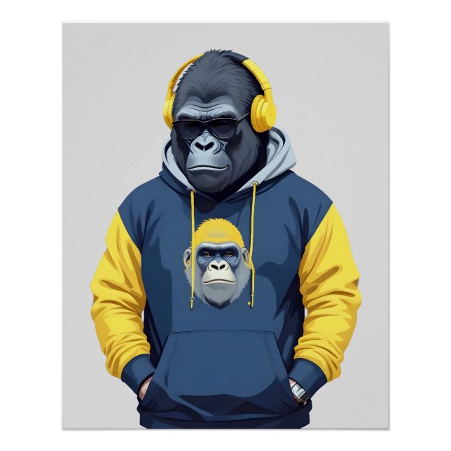 Gorilla Wearing Hoodie Funny Coole Tierart Poster (Vorderseite)