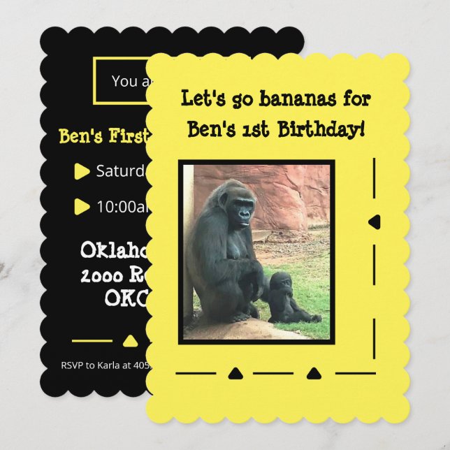 Gorillas Go Bananas Invitation Anniversaire (Devant / Derrière)