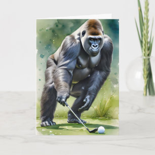 Gorille drôle jouant au golf Carte de vœux vierge 
