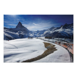 Gornergrat Eisenbahn und Matterhorn in Zermatt Fotodruck