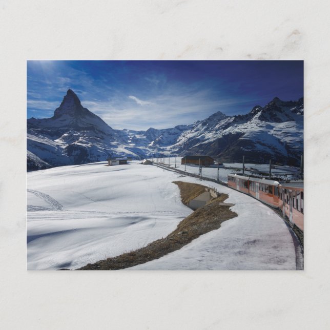 Gornergrat Eisenbahn und Matterhorn in Zermatt Postkarte (Vorderseite)