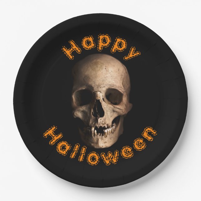 Gory Deczing Skull Happy Halloween Pappteller (Vorderseite)