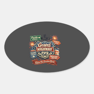 Gospel Highway 66 Christlich-patriotisches Design Ovaler Aufkleber