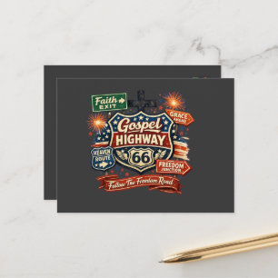 Gospel Highway 66 Christlich-patriotisches Design Postkarte