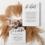 Gossamer Overlay Black Fonts Photo 2 in 1 Wedding Einladung<br><div class="desc">Informal two in one wedding invitation with you're invited written in beautiful calligraphy across a transparent splash of watercolor decorating your photo. Add your wedding details to the back of the informal photo wedding invite in black text on a white background.</div>
