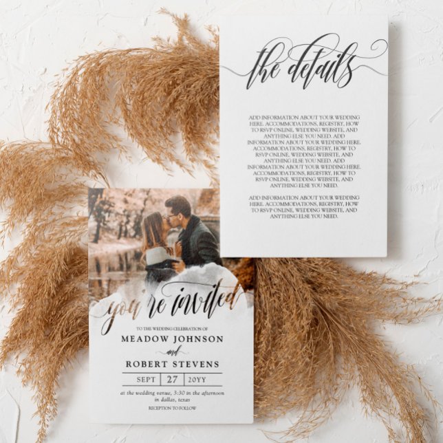 Gossamer Overlay Black Fonts Photo 2 in 1 Wedding Einladung (Von Creator hochgeladen)
