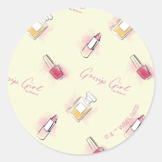 Gossil Girl Lipstick & Parfüm Muster Runder Aufkleber (Vorderseite)