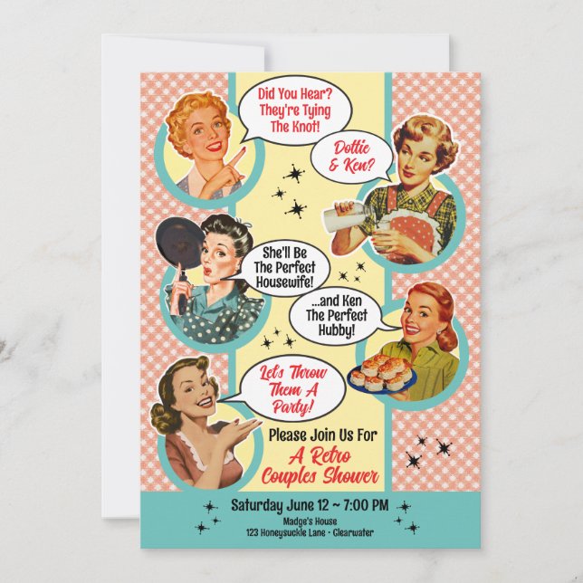Gossiping Housefrau Paare Dusche Einladung (Vorderseite)