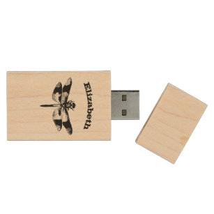 Got Flügel/Vintage Libelle Personalisiert Holz USB Stick