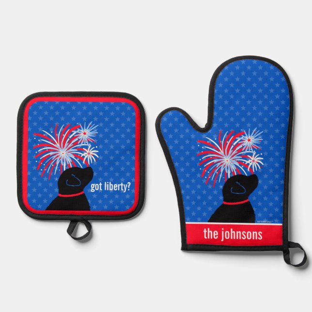 Got Freiheit? Black Dog Oven Mitt Set (Vorderseite)