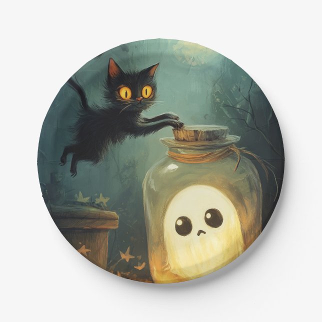 Got - Halloween Cat und Ghost Pappteller (Vorderseite)