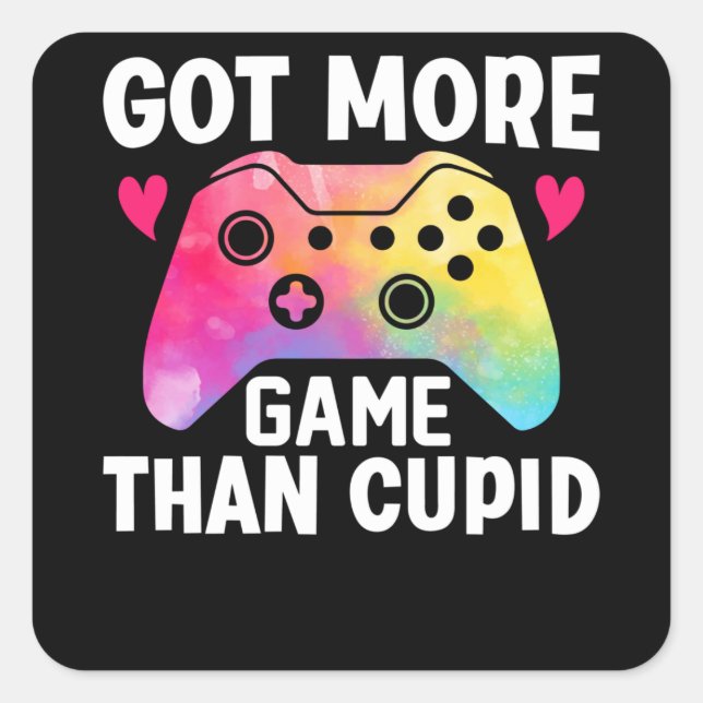 Got mehr Spiel als Cupid Valentine Video Game Quadratischer Aufkleber (Vorderseite)