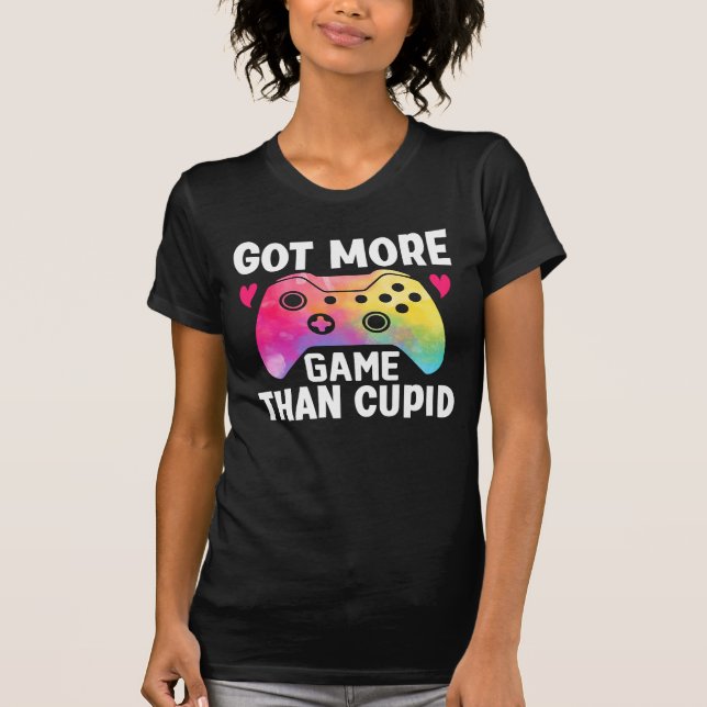 Got mehr Spiel als Cupid Valentine Video Game T-Shirt (Vorderseite)