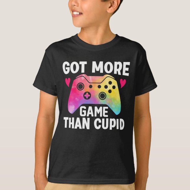 Got mehr Spiel als Cupid Valentine Video Game T-Shirt (Vorderseite)