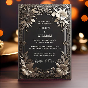 Got Vintager Spitzenflora-Goldfilm Embossed Weddin Einladung