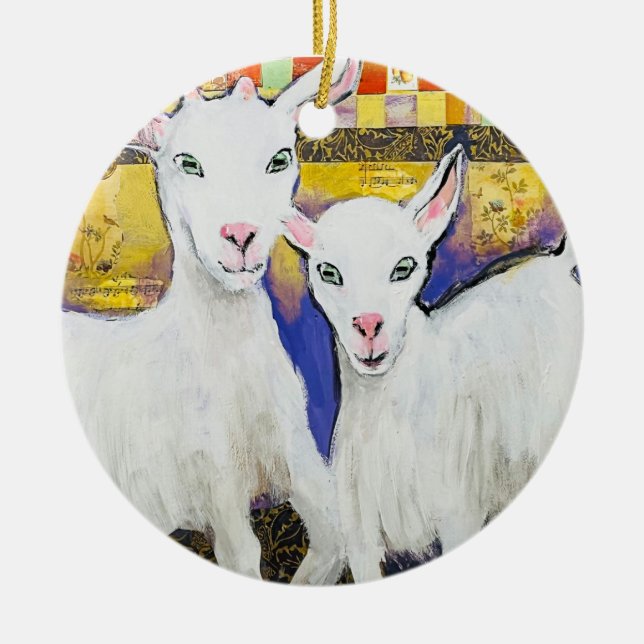 Got Ziege Nr. 3: Frisky Kids Porzellanschmuck Keramik Ornament (Vorne)