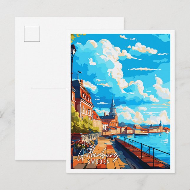 Göteborg Schweden Vintage Illustration Postkarte (Vorne/Hinten)