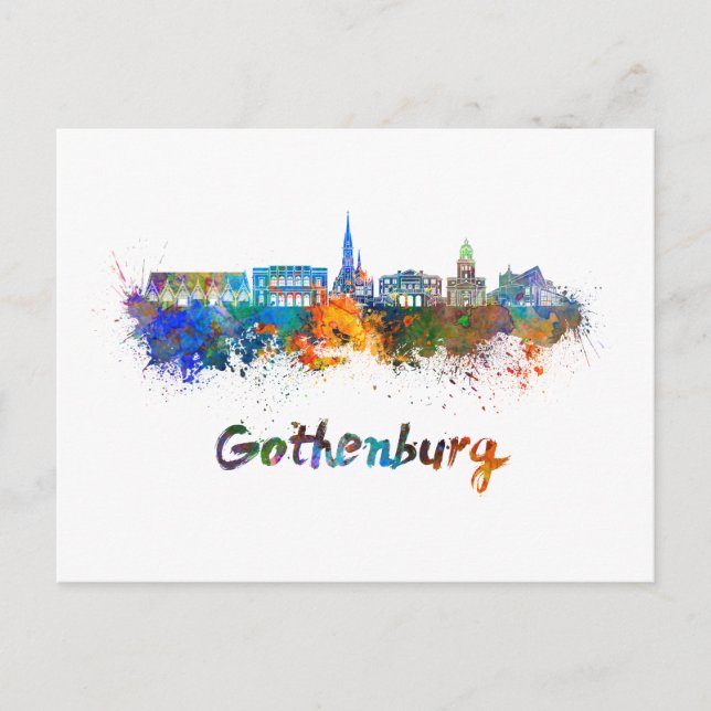 Göteborger Skyline in Aquarellfarbe Postkarte (Vorderseite)