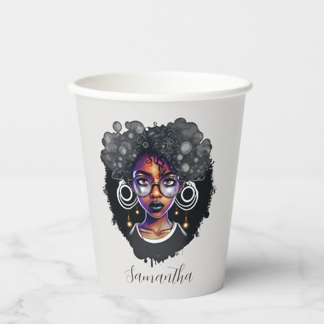 Goth Afro Woman Pappbecher (Vorderseite)