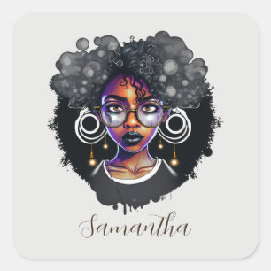 Goth Afro Woman Quadratischer Aufkleber