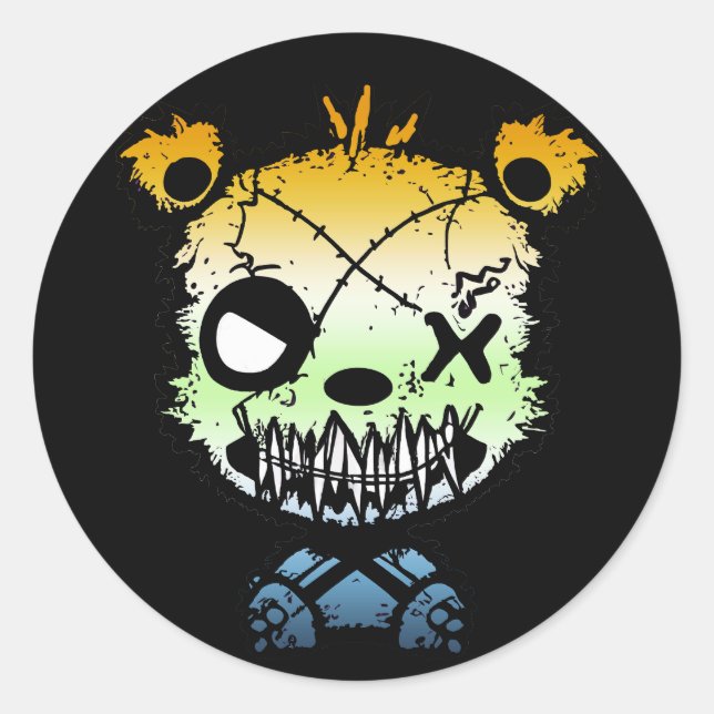 Goth AroAce Agender Pride Flag farbiger Bär Runder Aufkleber (Vorderseite)