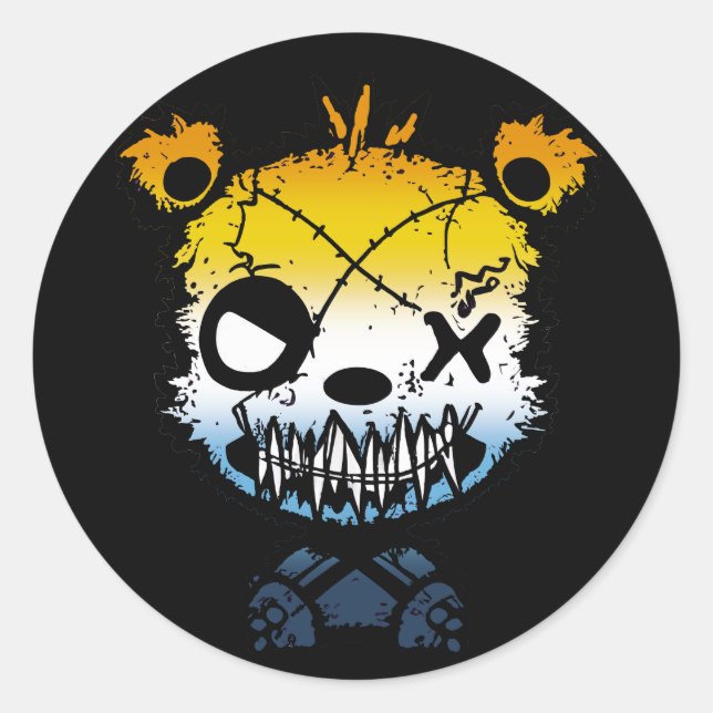 Goth AroAce Pride Flag farbiger Bär Runder Aufkleber (Vorderseite)